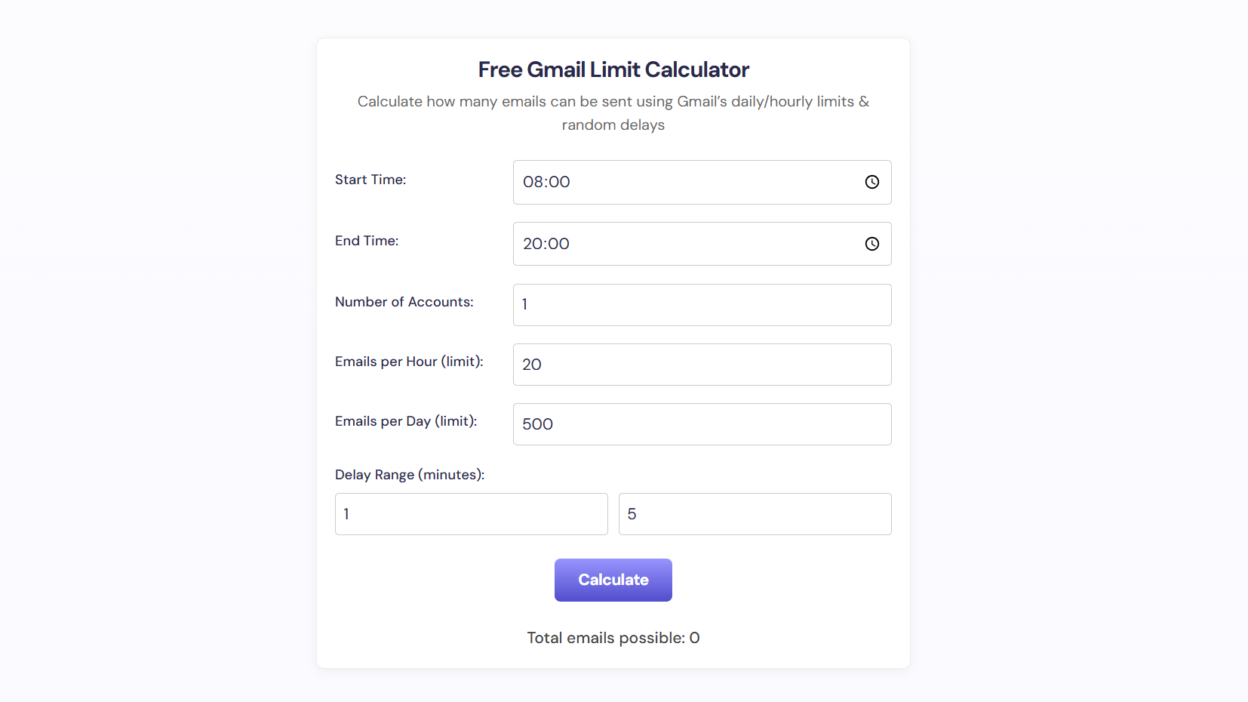 Free Gmail Email Limit Calculator