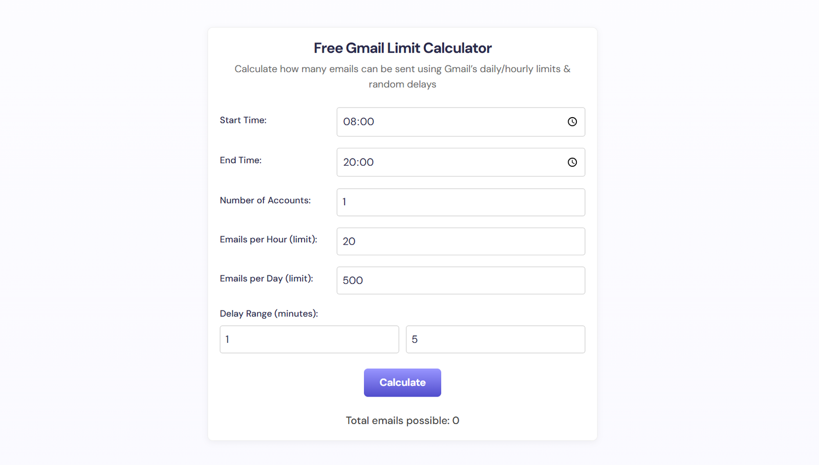 Free Gmail Email Limit Calculator